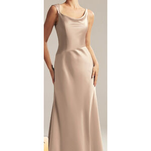 AW BRIDAL 10 L taupe Meggie satin dress formal bridesmaid party maxi dress B122